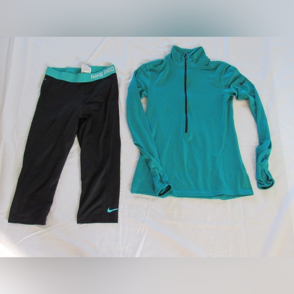 Nike Pro Dri-Fit running set green long sleeves - Picture 1 of 3